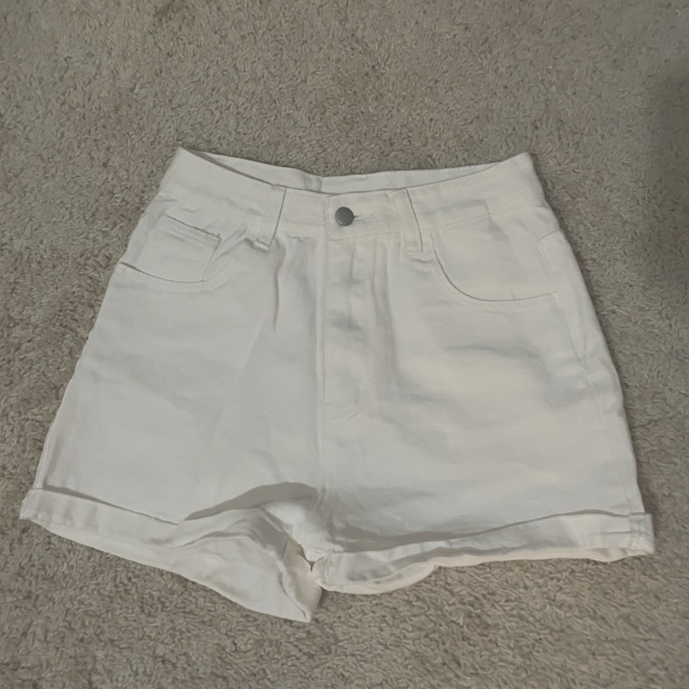 Brand new high rise white jean shorts
